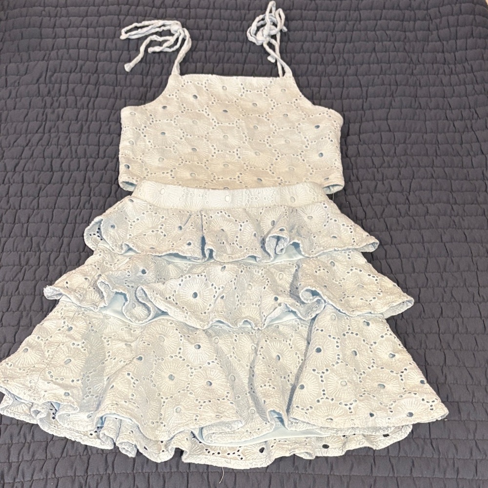 Light blue  Eyelet Ruffle Dress